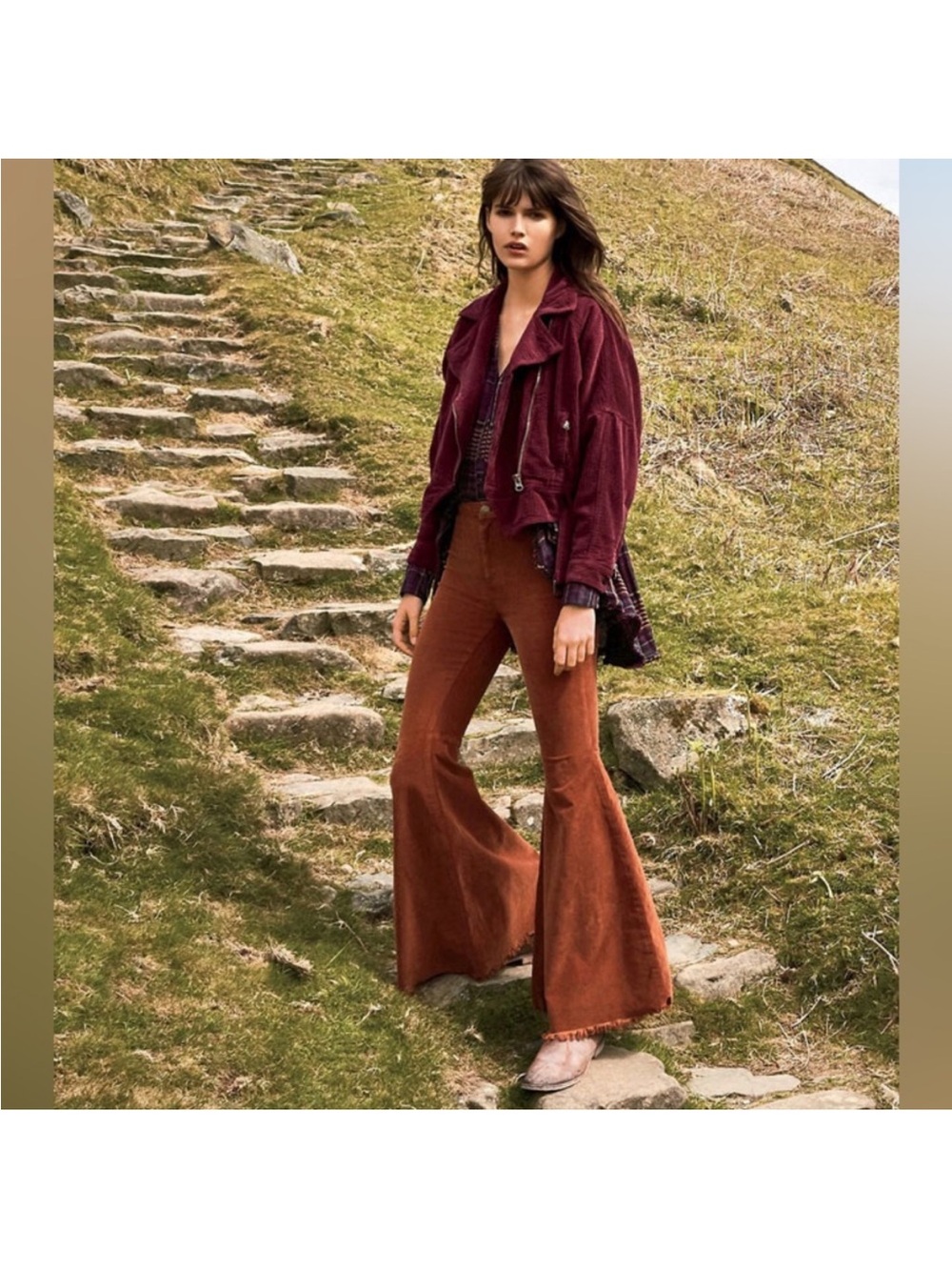 Free People Rust Corduroy Flare Pants